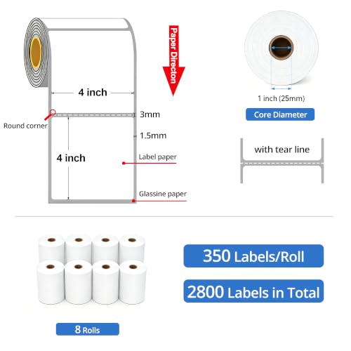 8 Rolls 4" x 4" Direct Thermal Labels 350 Labels/Roll