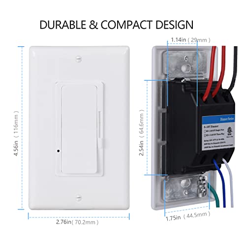 0-10V LED Dimmer, Decorator Rocker Light Switch for 0-10V Dimmable LED Lights, 120-277V, Single-Pole or 3-Way, ETL Listed, White-1pc