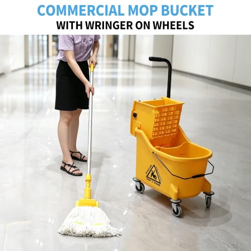 44 QT Commercial Mop Bucket with Side Press Wringer on Wheels
