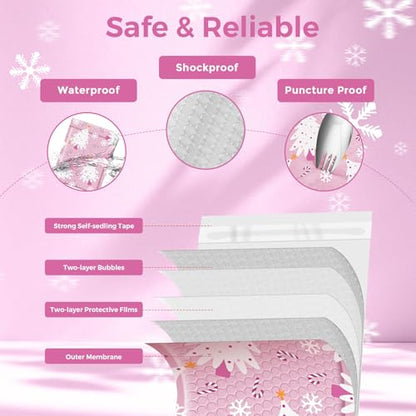 Metronic Christmas Bubble Mailers 6x10 Inch 50 Pack Cute Bubble Mailers - color: Pink Tree, size: 6x10" 50PC