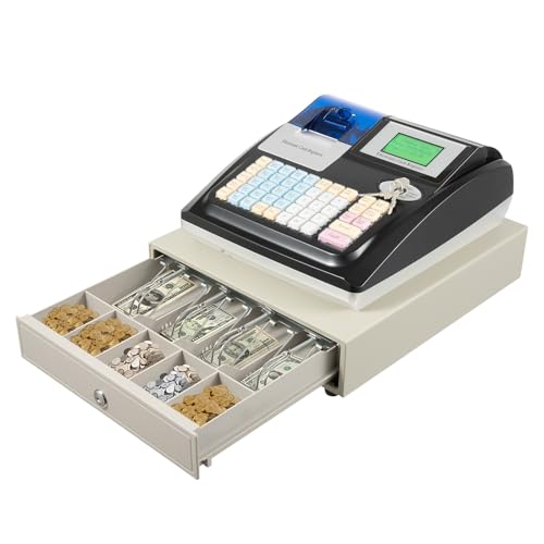 48 Keys Electronic Cash Register for Business with 8 Digital Display & Lockable Cashing Drawer, Commercial Cash Management System, POS Casher for Retail Store Restaurant Supermarket, Black - color: Black, size: 48 Keys