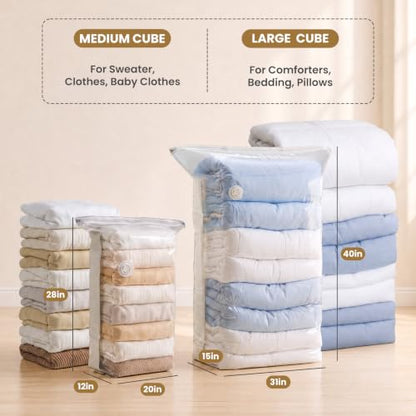 TAILI Cube Vacuum Storage Bags, 8 Pack Combo (3 Jumbo +5 Medium) - color: Cream, size: 8 Combo