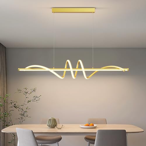 Modern LED Pendant Lights, 39in Gold Chandelier Dimmable with Remote Control 3000k-6000K Adjustable Color Temperature, Aluminum Island Lighting Lamp Fixture for Kitchen, Dining Room - color: A-Gold, size: 39inch