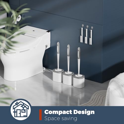 Holaloha Toilet Brush and Holder Set, Space Saving, 3 Pack, White - color: White