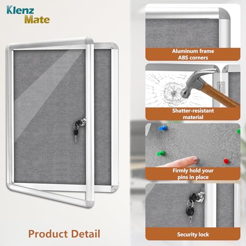 24"x18" Enclosed Cork Bulletin Board Tamper-Proof Dispaly Case,Grey Fabric - color: Silver Frame / Grey Felt, size: 24" x 18"