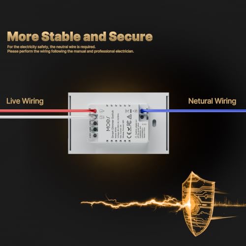 MOES SF WiFi Dimmer Switch, Neutral Wire Required, Anti-Glare Panel Grey - color: Grey, size: WiFi Dimmer Switch