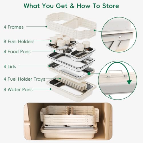 Sifer 11Qt Chafing Dishes for Buffet, No Any Screws, 4 Pack, White - color: White