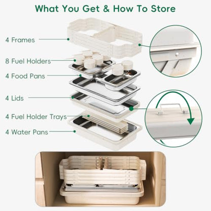 Sifer 11Qt Chafing Dishes for Buffet, No Any Screws, 4 Pack, White - color: White