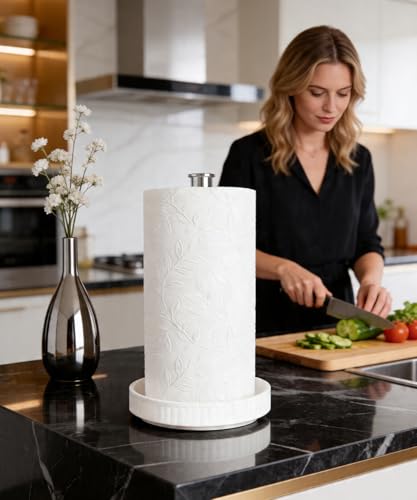 Paper Towel Holder Countertop,Ceramic Base,Fits Double to Family Rolls,D - color: Chic Silver