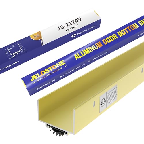 36" U-Shaped Aluminum Door Bottom Shoes(Gold) - Fire Rated - 1-3/4"W x 1-1/8"H - Weather Stripping Seal for Exterior Doors, Vinyl Insert, JS-217DV - color: Gold, size: 1-3/4"W x 1-1/8"H x 36"L