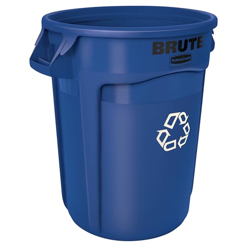 Rubbermaid Commercial Products Brute 32G Blue Recycling Vented Trash Container, for Landscapers/Construction Sites/Restaurants/Back of House/Offices/Warehouses/Commercial Environments - color: Blue Recycling, size: 32 Gallon