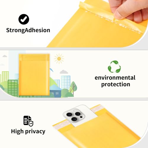 105Pack Yellow 4x8inch Kraft Bubble Mailers Small Business Mailing Packages Self-Sealing Paper Envelopes, Mailer Shipping Padded Envelopes with Strong Adhesion for Jewelry Makeup Supplies - size: 4x8-105pcs