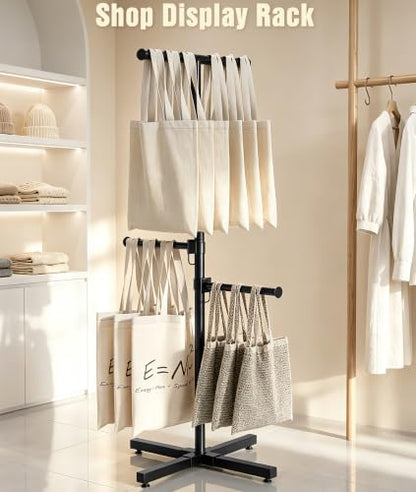 Shopping Bag Rack, 50–57" Adjustable Height Black Bag Rack Stand - color: Black