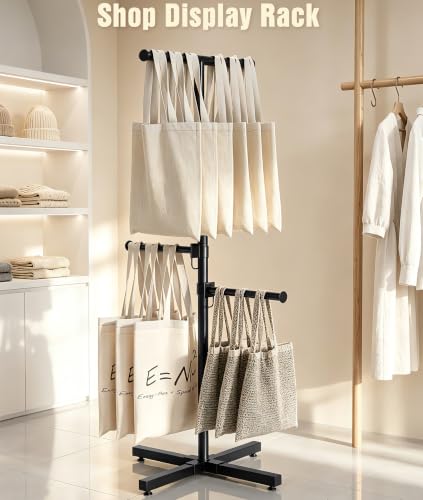 Shopping Bag Rack, 50–57" Adjustable Height Black Bag Rack Stand - color: Black