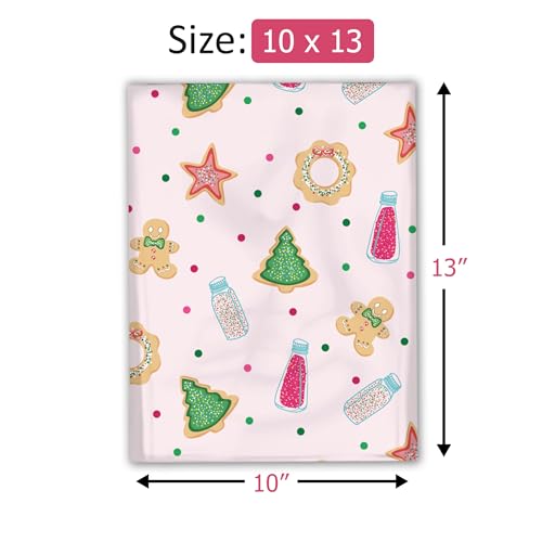 10x13 (100) Christmas Cookie Designer Winter Poly Mailers Self Sealing Waterproof Shipping Envelopes Holiday Premium Printed Bags For Small Businesses - color: Christmas Cookies, size: 10x13