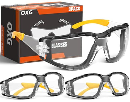 OXG Anti Fog Safety Glasses with Foam Gasket, ANSI Z87.1 Protective Eyewear - color: 3p-clear Lens/Yellow Frame