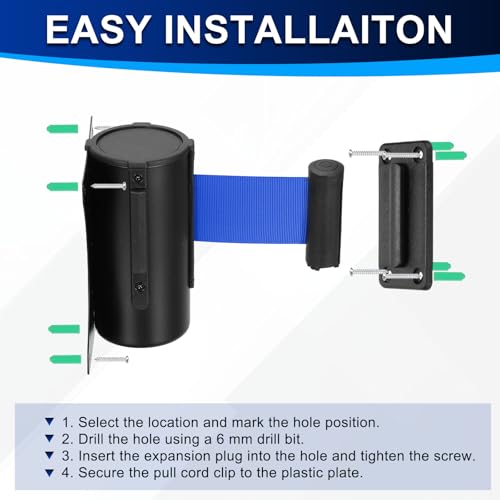 PATIKIL Fixed Wall Mount Retractable Belt Barrier 10 Feet, Dark Blue 1 Pcs - color: Dark Blue, size: 10 Feet