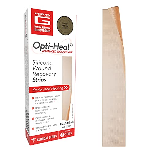 Neo G Opti-Heal Wound Recovery Silicone Scar Strips for Surgical Scars, C Section, Burn, Acne, Keloid Treatment - Medical Silicone Scar Sheets - New and Old Scar Treatment - 1.6 x 5.9 inch - 6 Strips