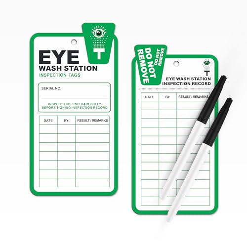 Eye Wash Station Inspection Tags - 50 Pack, Weekly Monthly Yearly Eyewash & Safety Shower Inspection Tags, OSHA Compliant Waterproof Plastic Status Record Tags