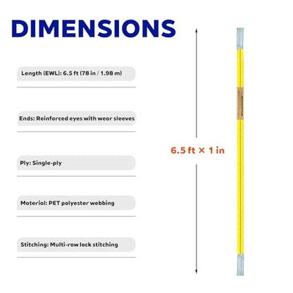Polyester Web Sling Lifting Straps, 2 Pack 6.5 FT x 1 in Eye and Eye Lifting Slings, Flat Rigging and Hoist Straps, WLL 2200 lb Vertical, 1760 lb Choker, 4400 lb Basket