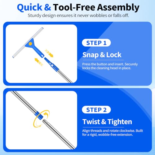 19-Piece Window Cleaning Kit with 3-Gallon Bucket, Professional Window Washing Kit with 78" Extension Pole, 14" Silicone Squeegee,15" Scrubber and Replacement Pads, for for Indoor and Outdoor Glass