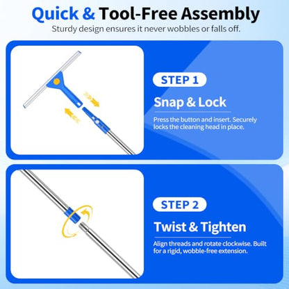 19-Piece Window Cleaning Kit with 3-Gallon Bucket, Professional Window Washing Kit with 78" Extension Pole, 14" Silicone Squeegee,15" Scrubber and Replacement Pads, for for Indoor and Outdoor Glass