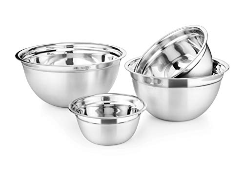 AVADOR Premium Stainless Steel Mixing Bowls, Set of 4 Stainless Steel Mixing Bowl Set, Easy To Clean, Space Saving, Great for Cooking, Baking, Prepping 0.74qt 1.4qt 3qt 5qt (4 pc German Mixing Bowl) - size: 4 pc (0.74 qt, 1.4 qt, 3 qt, 5 qt)