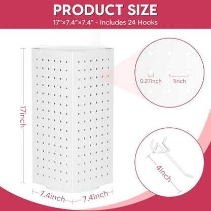 Rotating Pegboard Display Stand With 24 Hooks,Spinning Peg Board Displays,Tabletop Metal Pegboard Shelf for Craft Shows & Fairs, Retail Stores, Vendors Arts and Crafts (White) - color: White