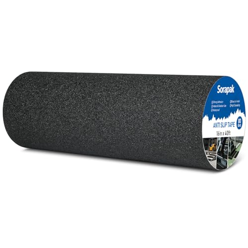 Extra Wide 16in x 40ft Black Anti Slip Tape, 80 Grit Waterproof Non Skid Grip Tape Roll for Ramps, Decks, Boat Decks, Warehouse Floors, Garages, Indoor & Outdoor Use - size: 16'' x 40 FT