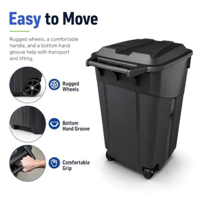 32 Gallon Outdoor Trash Can with Wheels, Heavy Duty Garbage Bin for Patio - size: 32 Gallon