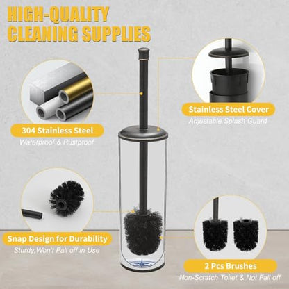 BESy Toilet Brush and Holder, Toilet Cleaner Bowl Set with Two Brush with Extra Long Handle, Durable Bristles Toilet Scrubber and Covered Holder, Drip-Proof Stainless Steel Oil Rubbed Bronze - color: Oil Rubbed Bronze