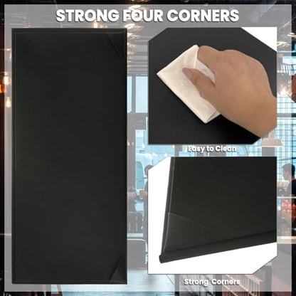 4.25'' x 11'' Menu Covers 6 Pack Black PU Leather Menu Holders with Angled Corners Single Panel Menu Sleeves Easy-Insert Design Waterproof for Bar Cafe Restaurant Menu Covers - size: 1 View, 6 Pack