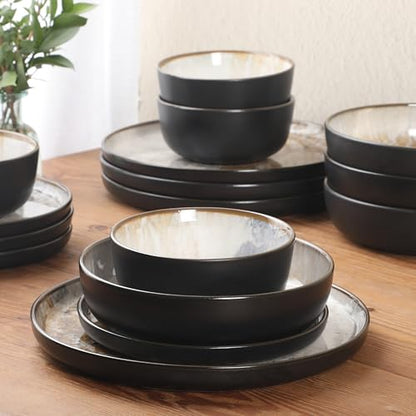 Gibson Elite Chantilly Hill 16-Piece Ceramic Dinnerware Set, Round Plates & Bowls, Multicolor Leaf Design, Microwave & Dishwasher Safe, Service for 4 - color: Multicolor Leaf Design (Chantilly Hil)