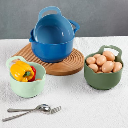 BoxedHome 4 Pack Nesting Mixing Bowl with Pour Spout and Handle, BPA free Microwave & Dishwasher Safe(Green/Blue, 4 Pack with Handle) - color: Green/Blue
