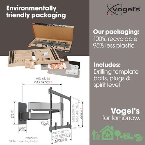 Vogel's TVM 5855 Full-Motion Ultra Strong TV Wall Mount for Large and Heavy TVs up to 100 inches and 165 lbs, Swivels up to 120°, Max. VESA 600x400, Universally Compatible - color: Black, size: 55-100", 120°, Max. 165 lbs