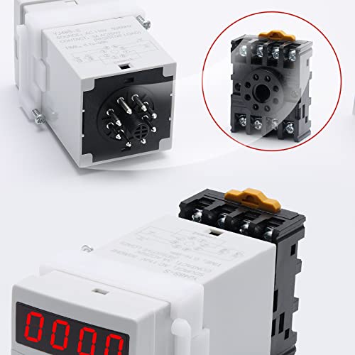 APIELE 110V AC Timer Relay Digital Display 0.1S-99H Delay Time Relay 8 Pin with Base Socket DIN Rail Mount YJ48S-S (Pack of 3) - size: 110V AC (Pack of 3)