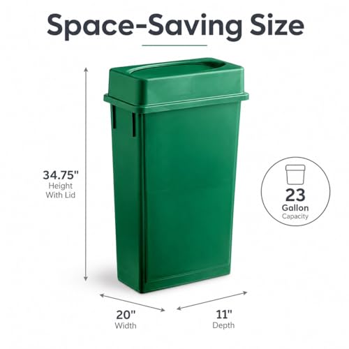 23 Gallon Slim Rectangular Commercial Trash Can, Heavy Duty Plastic Indoor Waste Bin for Kitchen, Office, Restaurant, School, Restroom & Janitorial Use (Dark Green, with Lid) - color: Dark Green