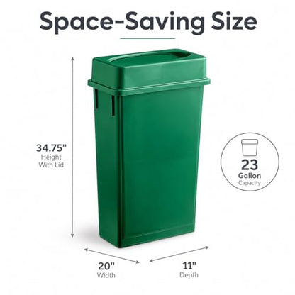23 Gallon Slim Rectangular Commercial Trash Can, Heavy Duty Plastic Indoor Waste Bin for Kitchen, Office, Restaurant, School, Restroom & Janitorial Use (Dark Green, with Lid) - color: Dark Green