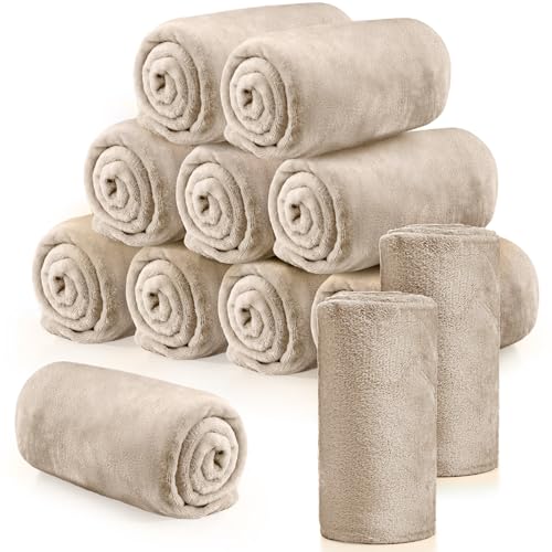 Tinideya Flannel Fleece Throw Blanket Bulk 50 x 60 Inch Soft Fleece Blanket Warm Throw Blankets Coral Blankets for Couch Sofa Home Wedding Gifts Season - color: Khaki