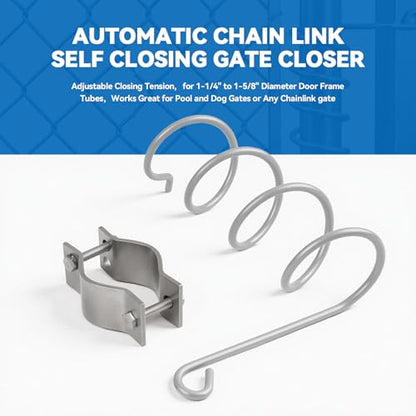 Automatic Chain Link Self Closing gate Closer. Adjustable Closing Tension, for 1-1/4" to 1-5/8" Diameter Door Frame Tubes，Works Great for Pool and Dog Gates or Any Chainlink gate