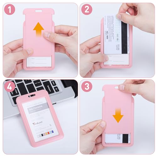 Teskyer 3 Pack Sliding ID Badge Holder, Vertical, Pink - color: Pink