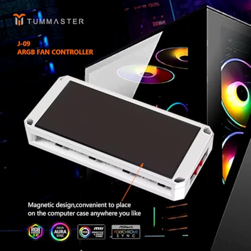 ARGB Fan HUB, 9 Port 4 Pin PC Fan Controller, 5V-3Pin LED Hub, Magnetic Suction, SATA Power Input,RF Remote & Chassis Key Control,Controller Support ARGB PWM Fans Splitter (J-09(White)) - color: J-09(White)