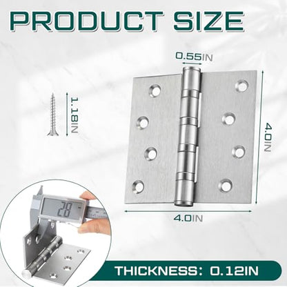 24 Pack Silver 4'' Ball Bearing Door Hinges, 4 x 4 Inch Exterior Door Hinge - color: Silver