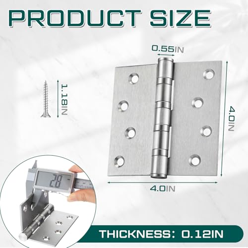 12 Pack Silver 4'' Ball Bearing Door Hinges, 4 x 4 Inch Exterior Door Hinge - color: Silver