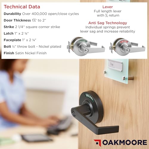 OAKMOORE Keyed Entry Commercial Door Handle | Heavy Duty Commercial Door Locks with Indicator | Restaurant, Store, Hospital, Warehouse | Locking Occupied Door Lever Lock with Key (Silver)