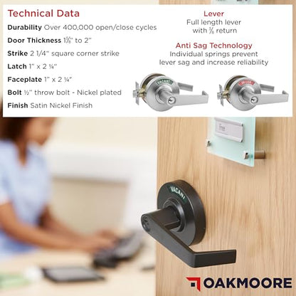 OAKMOORE Keyed Entry Commercial Door Handle | Heavy Duty Commercial Door Locks with Indicator | Restaurant, Store, Hospital, Warehouse | Locking Occupied Door Lever Lock with Key (Silver)