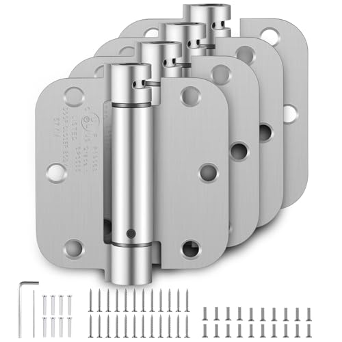 Self Closing Door Hinges 3.5 Inch, Spring Loaded Adjustable Tension Hinges for Garage/Front/Back Doors - UL Listed Brushed Nickel Hinges, Left/Right Hand Door Hardware with 5/8" Radius Corners 4 Pack - size: 3.5" 4 Pack
