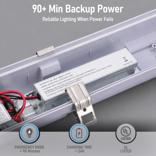 LEONLITE 3CCT 4FT LED Vapor Tight Light, 90-Min Emergency Battery Backup
