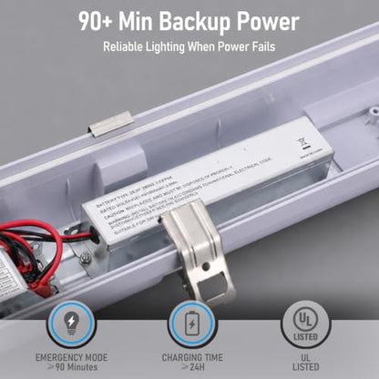 LEONLITE 3CCT 4FT LED Vapor Tight Light, 90-Min Emergency Battery Backup