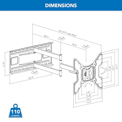 Mount-It! Long Arm TV Wall Mount, 40" Extension, 32-70"
